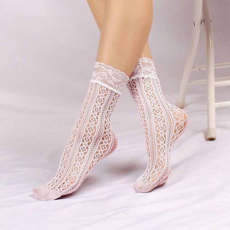 MarJunSep Lace Ankle Socks for Women Cute Elegent Sheer Mesh Fishnet Thin Nylon Crew Socks Sexy Fashion - Image 2